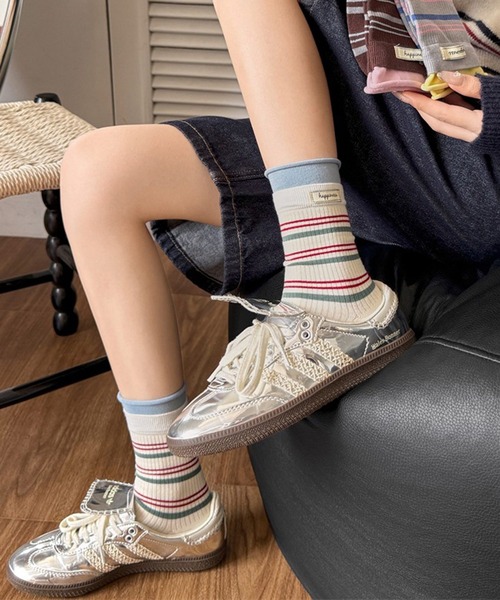 HALEY PESCA（ヘーリーペスカ）の「HALEY PESCA/ミックスカラー　ボーダーソックス（ソックス/靴下・レディース・ダークグレー/ブラウン/ホワイト/ライトグレー/ブラック・FREE）」の7枚目の写真