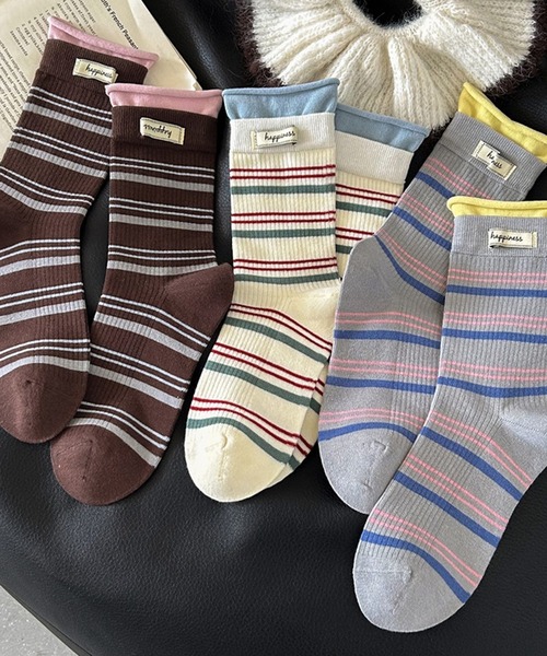 HALEY PESCA（ヘーリーペスカ）の「HALEY PESCA/ミックスカラー　ボーダーソックス（ソックス/靴下・レディース・ダークグレー/ブラウン/ホワイト/ライトグレー/ブラック・FREE）」の19枚目の写真
