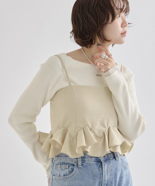 mystic(ミスティック)の「【レイヤードスタイル/3色展開】ウェーブフリルビスチェ(シャツ/ブラウス・レディース・チャコールグレー/アイボリー/ブラウン・FREE)」の12枚目の写真