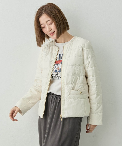 Petit Honfleur(プチオンフルール)の「ノーカラーダウンジャケット【ダウン80%・フェザー20%使用】(ダウンジャケット/コート・レディース・アイボリー/ベージュ/ネイビー・9号/11号/13号)」の5枚目の写真