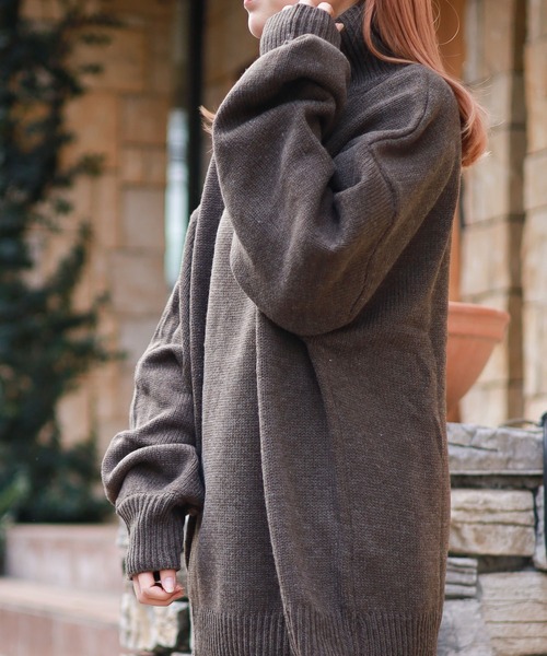 Bling Leads（ブリングリーズ）の「【RES】【Bling Leads】5ゲージ　オーバーサイズハイネックニット（ニット/セーター・メンズ・ブラック/ブラウン/ベージュ・MEDIUM/LARGE/SMALL）」の10枚目の写真