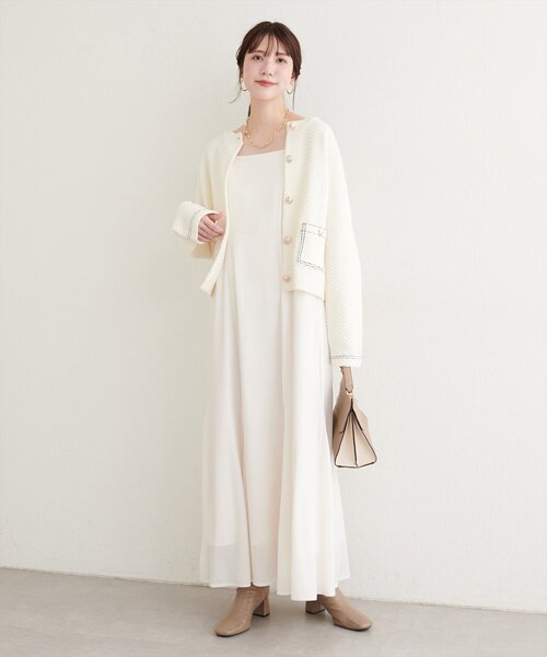 natural couture（ナチュラルクチュール）の「配色ステッチ入りニットジャケット（ニット/セーター・レディース・ネイビー/オフホワイト/ブラック・FREE）」の7枚目の写真