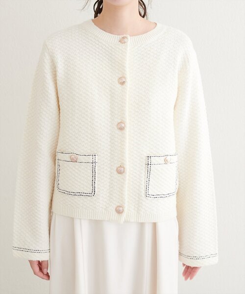 natural couture（ナチュラルクチュール）の「配色ステッチ入りニットジャケット（ニット/セーター・レディース・ネイビー/オフホワイト/ブラック・FREE）」の8枚目の写真