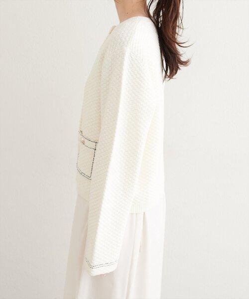 natural couture（ナチュラルクチュール）の「配色ステッチ入りニットジャケット（ニット/セーター・レディース・ネイビー/オフホワイト/ブラック・FREE）」の9枚目の写真