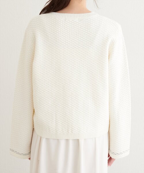 natural couture（ナチュラルクチュール）の「配色ステッチ入りニットジャケット（ニット/セーター・レディース・ネイビー/オフホワイト/ブラック・FREE）」の10枚目の写真