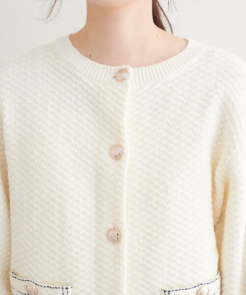 natural couture（ナチュラルクチュール）の「配色ステッチ入りニットジャケット（ニット/セーター・レディース・ネイビー/オフホワイト/ブラック・FREE）」の11枚目の写真