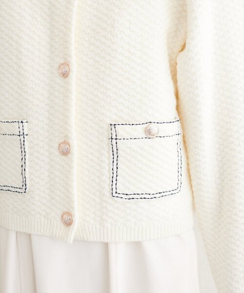 natural couture（ナチュラルクチュール）の「配色ステッチ入りニットジャケット（ニット/セーター・レディース・ネイビー/オフホワイト/ブラック・FREE）」の13枚目の写真