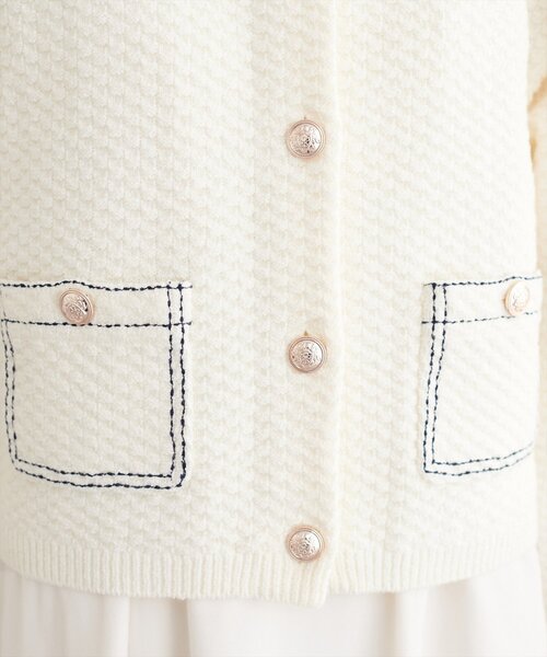 natural couture（ナチュラルクチュール）の「配色ステッチ入りニットジャケット（ニット/セーター・レディース・ネイビー/オフホワイト/ブラック・FREE）」の14枚目の写真