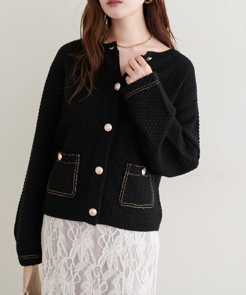 natural couture（ナチュラルクチュール）の「配色ステッチ入りニットジャケット（ニット/セーター・レディース・ネイビー/オフホワイト/ブラック・FREE）」の16枚目の写真