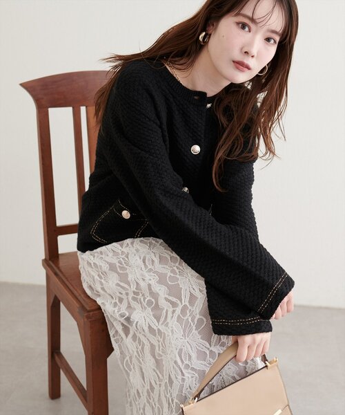 natural couture（ナチュラルクチュール）の「配色ステッチ入りニットジャケット（ニット/セーター・レディース・ネイビー/オフホワイト/ブラック・FREE）」の17枚目の写真