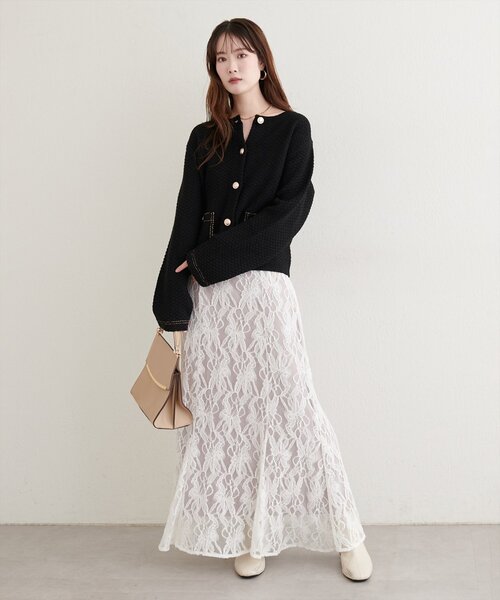 natural couture（ナチュラルクチュール）の「配色ステッチ入りニットジャケット（ニット/セーター・レディース・ネイビー/オフホワイト/ブラック・FREE）」の18枚目の写真