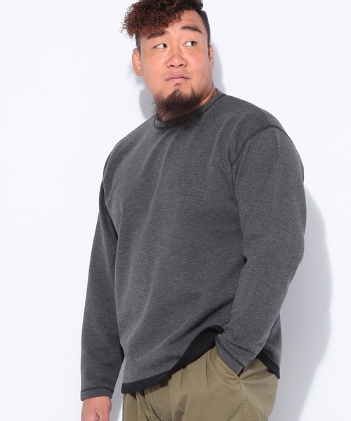 B&T CLUB(ビーティークラブ)の「B&T CLUB (ビーアンドティークラブ) 快ラクWEAR 鹿の子 Wフェイス 裏使い クルーネック 長袖Tシャツ(Tシャツ/カットソー・メンズ・グレー/オレンジ・X1(3L~4L)/X2(4L~5L)/X3(6L~7L))」の1枚目の写真