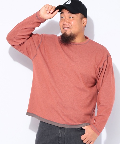 B&T CLUB(ビーティークラブ)の「B&T CLUB (ビーアンドティークラブ) 快ラクWEAR 鹿の子 Wフェイス 裏使い クルーネック 長袖Tシャツ(Tシャツ/カットソー・メンズ・グレー/オレンジ・X1(3L~4L)/X2(4L~5L)/X3(6L~7L))」の2枚目の写真