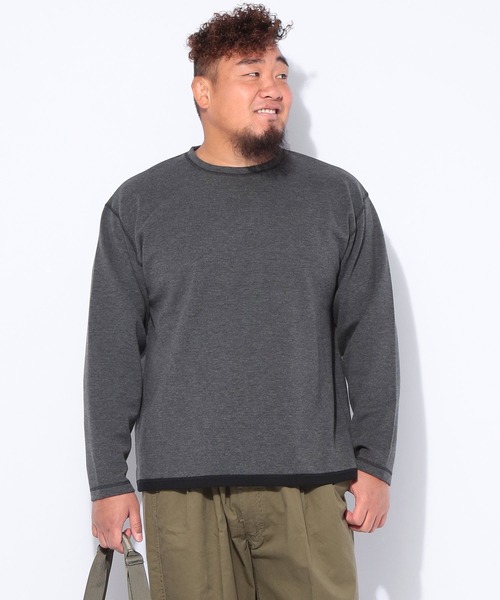 B&T CLUB(ビーティークラブ)の「B&T CLUB (ビーアンドティークラブ) 快ラクWEAR 鹿の子 Wフェイス 裏使い クルーネック 長袖Tシャツ(Tシャツ/カットソー・メンズ・グレー/オレンジ・X1(3L~4L)/X2(4L~5L)/X3(6L~7L))」の3枚目の写真
