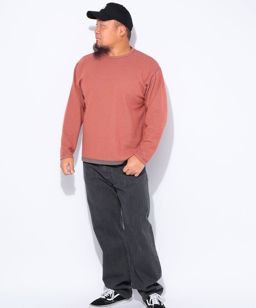 B&T CLUB(ビーティークラブ)の「B&T CLUB (ビーアンドティークラブ) 快ラクWEAR 鹿の子 Wフェイス 裏使い クルーネック 長袖Tシャツ(Tシャツ/カットソー・メンズ・グレー/オレンジ・X1(3L~4L)/X2(4L~5L)/X3(6L~7L))」の9枚目の写真
