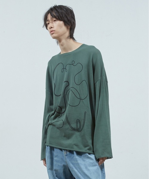 Dulcamara(ドゥルカマラ)の「ステッチプリントロング SLニットPO(ニット/セーター・メンズ・ライトグレー/グリーン・0/1)」の1枚目の写真