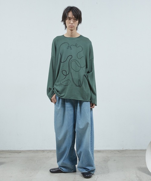 Dulcamara(ドゥルカマラ)の「ステッチプリントロング SLニットPO(ニット/セーター・メンズ・ライトグレー/グリーン・0/1)」の5枚目の写真