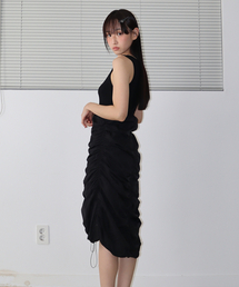 SLEEVELESS SHIRRING DRESS BLACK