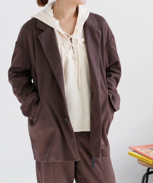 cepo（セポ）の「〈セットアップ対応〉ツイルジャージーテーラードジャケット（テーラードジャケット・レディース・ブラック/ブラウン・M）」の2枚目の写真