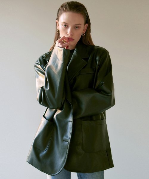 NICK&NICOLE(ニックアンドニコール)の「MANISH FAKE LEATHER JACKET_BLACK(ライダースジャケット・レディース・その他・FREE)」の4枚目の写真