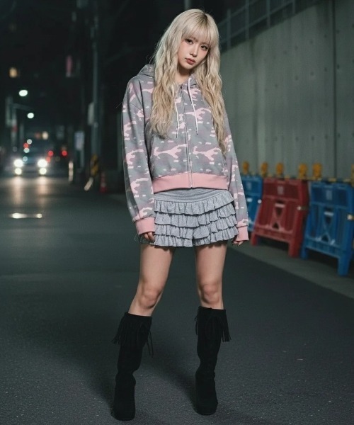 .KOM(ドットコム)の「A'GEM/9 × .kom 『.KOM/ドットケーオーエム』Camouflage Zip-Up Hoodie /カモフラ柄ジップパーカー(パーカー・レディース・ピンク/グレー・FREE)」の8枚目の写真