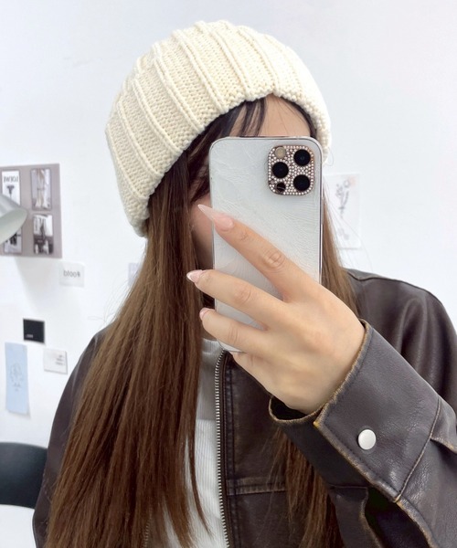 WEGO(ウィゴー)の「WEGO/リブニットキャップ(ニットキャップ/ビーニー・レディース・アイボリー/ブラック/ピンク・FREE)」の2枚目の写真
