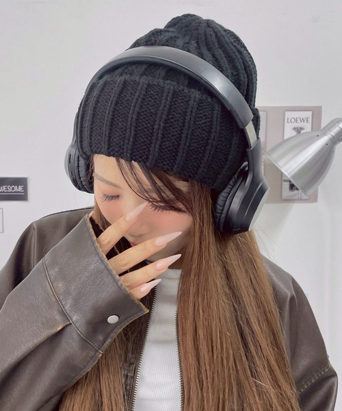 WEGO(ウィゴー)の「WEGO/リブニットキャップ(ニットキャップ/ビーニー・レディース・アイボリー/ブラック/ピンク・FREE)」の3枚目の写真