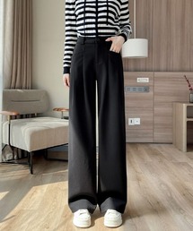 タックデザイン美脚ワイドパンツ ハイウエストリラックススラックス