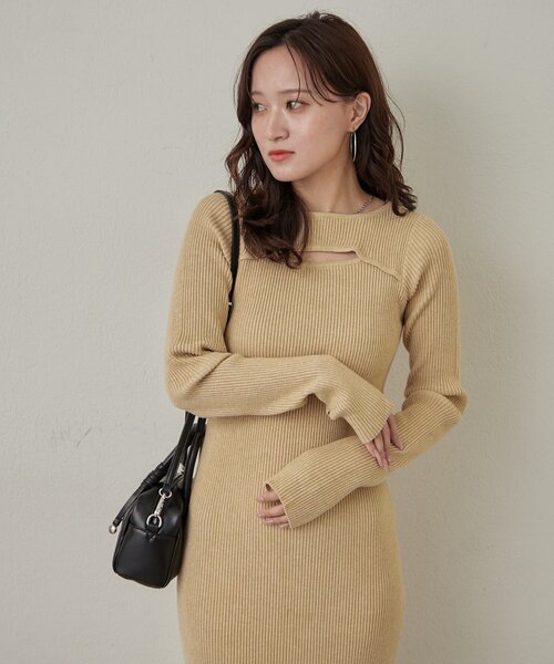 mline（エムライン）の「[mline]アイカットニットワンピース（ワンピース・レディース・ダークブラウン/イエロー/アイボリー・FREE）」の8枚目の写真