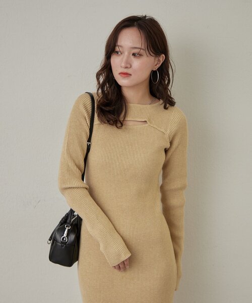 mline（エムライン）の「[mline]アイカットニットワンピース（ワンピース・レディース・ダークブラウン/イエロー/アイボリー・FREE）」の6枚目の写真