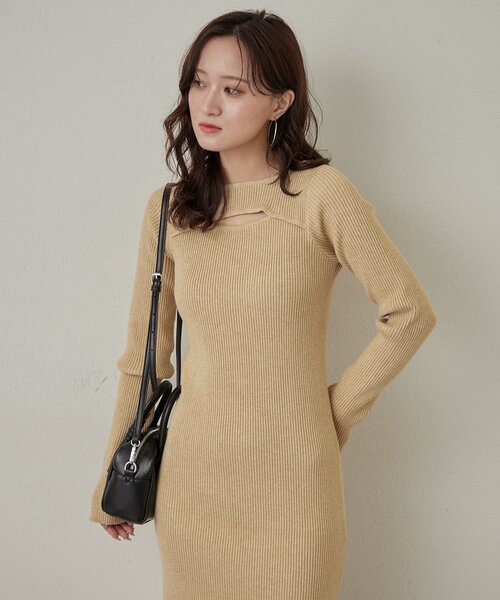 mline（エムライン）の「[mline]アイカットニットワンピース（ワンピース・レディース・ダークブラウン/イエロー/アイボリー・FREE）」の5枚目の写真