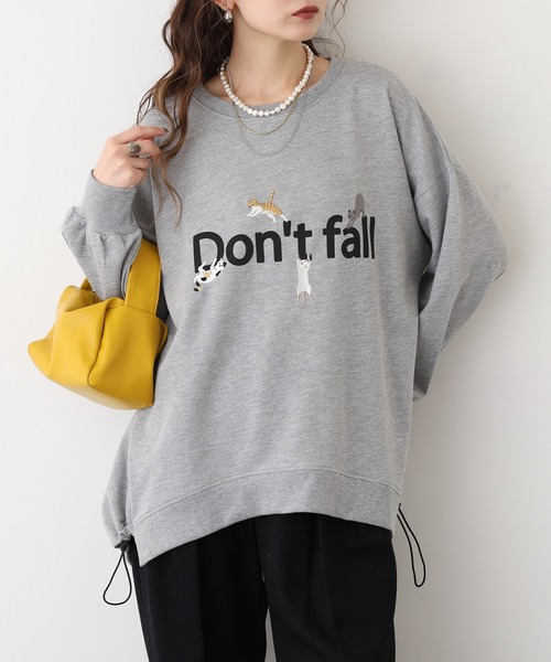 Quelle Chance（ケルシャンス）の「裾ドロスト Don’ｔ fallキャット プルオーバー（Tシャツ/カットソー・レディース・杢グレー/チャコールグレー/キナリ・M/L）」の3枚目の写真