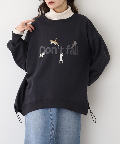 Quelle Chance（ケルシャンス）の「裾ドロスト Don’ｔ fallキャット プルオーバー（Tシャツ/カットソー・レディース・杢グレー/チャコールグレー/キナリ・M/L）」の2枚目の写真