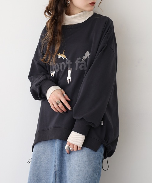Quelle Chance（ケルシャンス）の「裾ドロスト Don’ｔ fallキャット プルオーバー（Tシャツ/カットソー・レディース・杢グレー/チャコールグレー/キナリ・M/L）」の18枚目の写真