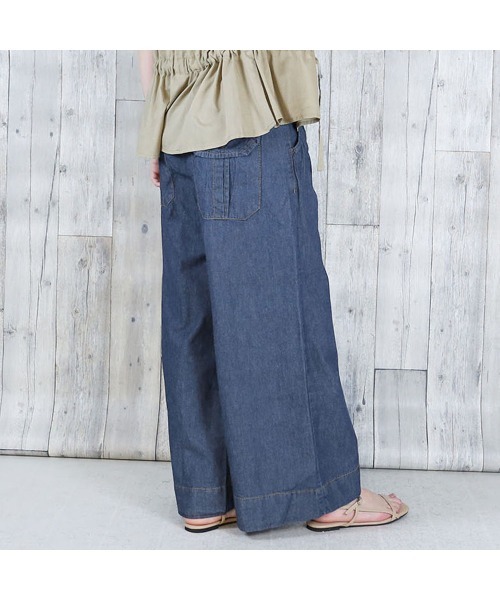 aity(アイティ)の「6.5oz ライトオンスデニムワイドパンツ コットン100%(デニムパンツ・レディース・ワンウォッシュ/ネイビー・M/L/LL/3L/4L)」の3枚目の写真