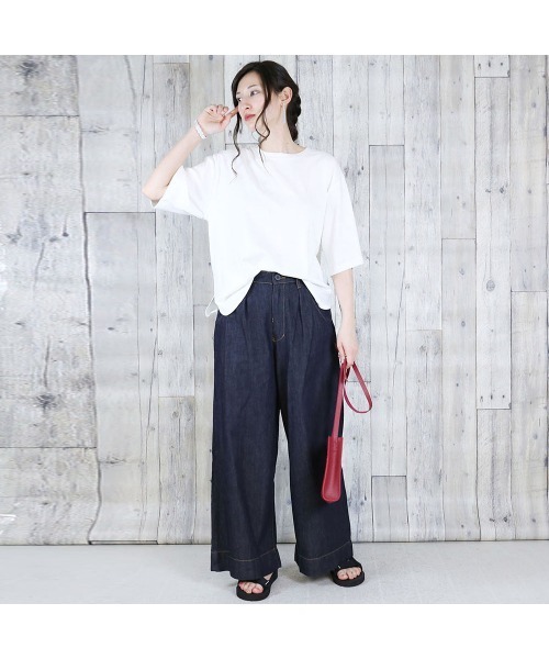 aity(アイティ)の「6.5oz ライトオンスデニムワイドパンツ コットン100%(デニムパンツ・レディース・ワンウォッシュ/ネイビー・M/L/LL/3L/4L)」の11枚目の写真