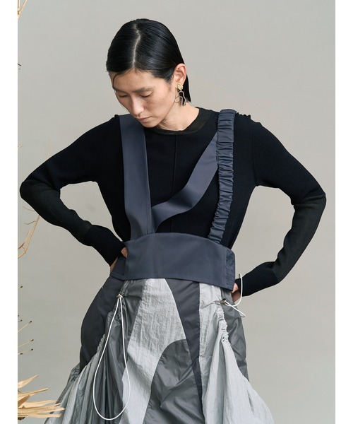 UN3D.(アンスリード)の「SHEER DOCKING COLOR BLOCK KT / シアードッキングカラーブロックニット(ニット/セーター・レディース・ライム/オレンジ/ブラック・36/38)」の4枚目の写真