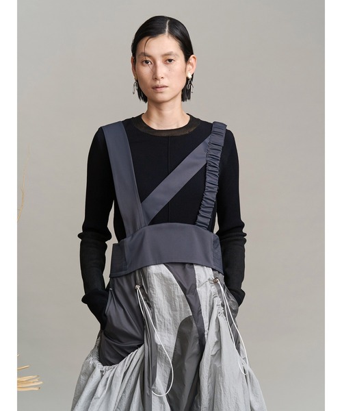 UN3D.(アンスリード)の「SHEER DOCKING COLOR BLOCK KT / シアードッキングカラーブロックニット(ニット/セーター・レディース・ライム/オレンジ/ブラック・36/38)」の5枚目の写真