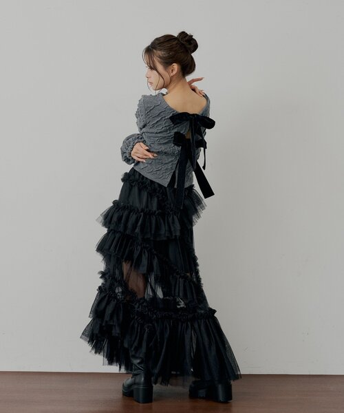 Chico（チコ）の「【SALON by Chico】前後2wayフロントリボン配色カーディガン（カーディガン/ボレロ・レディース・グレー/アイボリー/ブラック/ピンク・FREE）」の5枚目の写真