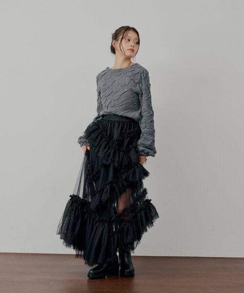 Chico（チコ）の「【SALON by Chico】前後2wayフロントリボン配色カーディガン（カーディガン/ボレロ・レディース・グレー/アイボリー/ブラック/ピンク・FREE）」の7枚目の写真