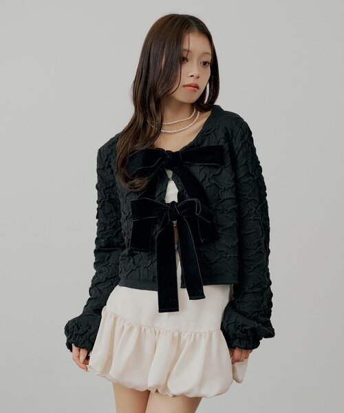 Chico（チコ）の「【SALON by Chico】前後2wayフロントリボン配色カーディガン（カーディガン/ボレロ・レディース・グレー/アイボリー/ブラック/ピンク・FREE）」の20枚目の写真