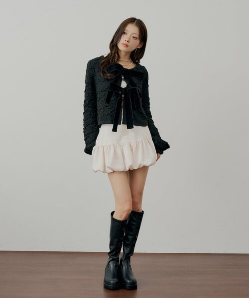 Chico（チコ）の「【SALON by Chico】前後2wayフロントリボン配色カーディガン（カーディガン/ボレロ・レディース・グレー/アイボリー/ブラック/ピンク・FREE）」の14枚目の写真