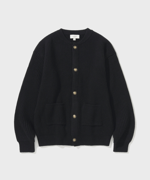 Wool chunky round neck cardigan (black) — тёплый шерстяной кардиган с круглым вырезом (чёрный)