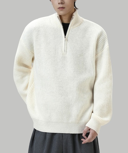 TOBEE（トゥビー）の「【TOBEE】オーバーサイズ ハーフジップ ニットセーター（ニット/セーター・メンズ・ホワイト/ダークグレー/オートミール/ブラック・MEDIUM/X-LARGE/LARGE）」の5枚目の写真