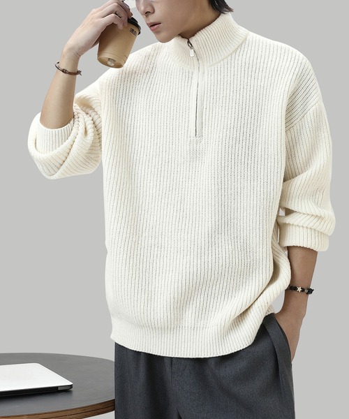 TOBEE（トゥビー）の「【TOBEE】オーバーサイズ ハーフジップ ニットセーター（ニット/セーター・メンズ・ホワイト/ダークグレー/オートミール/ブラック・MEDIUM/X-LARGE/LARGE）」の7枚目の写真