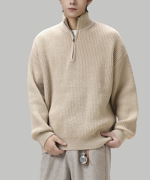 TOBEE（トゥビー）の「【TOBEE】オーバーサイズ ハーフジップ ニットセーター（ニット/セーター・メンズ・ホワイト/ダークグレー/オートミール/ブラック・MEDIUM/X-LARGE/LARGE）」の10枚目の写真