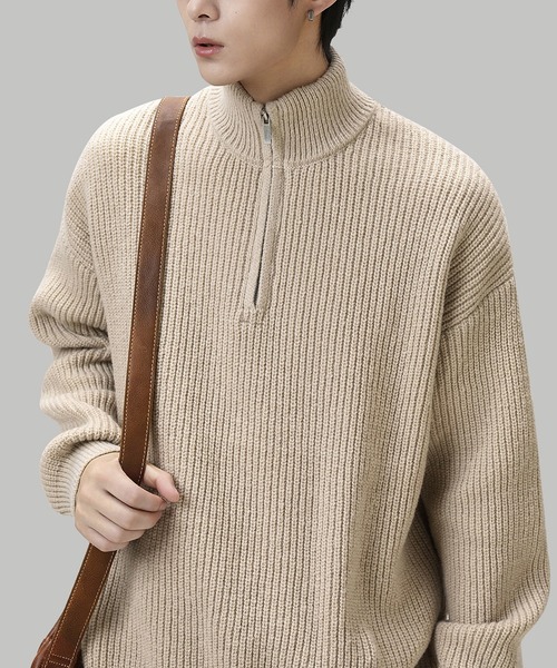 TOBEE（トゥビー）の「【TOBEE】オーバーサイズ ハーフジップ ニットセーター（ニット/セーター・メンズ・ホワイト/ダークグレー/オートミール/ブラック・MEDIUM/X-LARGE/LARGE）」の12枚目の写真