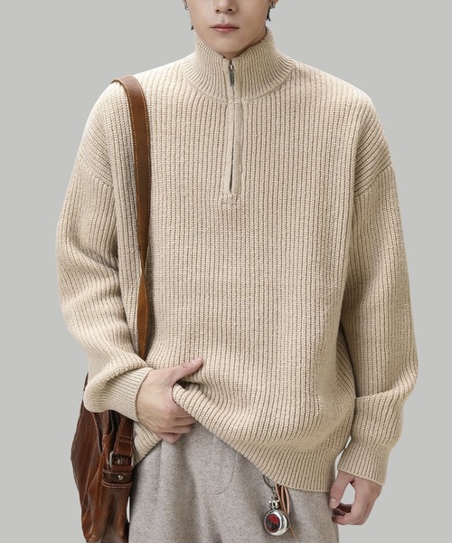 TOBEE（トゥビー）の「【TOBEE】オーバーサイズ ハーフジップ ニットセーター（ニット/セーター・メンズ・ホワイト/ダークグレー/オートミール/ブラック・MEDIUM/X-LARGE/LARGE）」の13枚目の写真