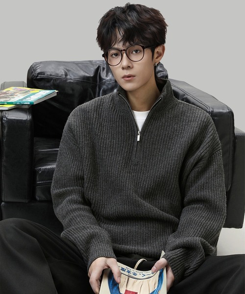 TOBEE（トゥビー）の「【TOBEE】オーバーサイズ ハーフジップ ニットセーター（ニット/セーター・メンズ・ホワイト/ダークグレー/オートミール/ブラック・MEDIUM/X-LARGE/LARGE）」の15枚目の写真