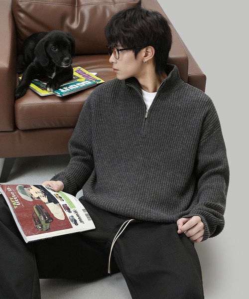 TOBEE（トゥビー）の「【TOBEE】オーバーサイズ ハーフジップ ニットセーター（ニット/セーター・メンズ・ホワイト/ダークグレー/オートミール/ブラック・MEDIUM/X-LARGE/LARGE）」の16枚目の写真